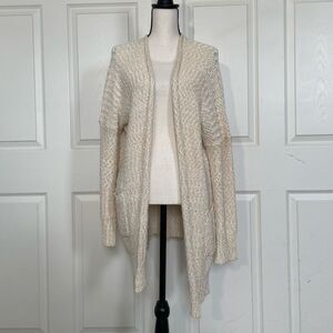 Mittoshop Cream Open Front Drop Shoulder High Low Cardigan, Large